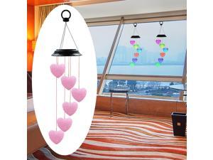 Gemdeck Solar Wind Chime Hanging Crystal Heart Shaped LED Mobile Outdoor Patio Lights