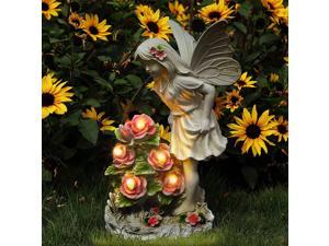 Gemdeck Garden Figurines Angel Garden Statue Outdoor Decor Solar Powered Resin Sculpture with 5 LEDs Art Decoration for Patio Lawn Yard Porch