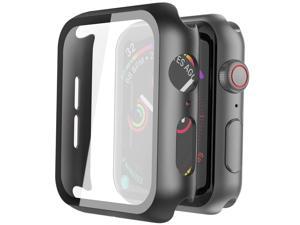 2 Pack Hard PC Case with Tempered Glass Screen Protector Compatible with Apple Watch Series 6 SE Series 5 Series 4 44mm Black