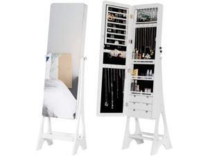 Floor-Standing Jewelry Armoire Frameless Full Length Mirror Lockable Design  Angle Adjustable Jewelry Organizer  Large Capacity Dressing Mirror Makeup Jewelry Cabinet with LED Lights
