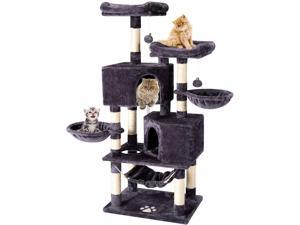 Multi-Level Cat Tree Tower Condo with Cat Scratching Post Cozy Hammock Basket Hideaway House and Platforms, Kitty Activity Center Kitten Play House, Large Cat Tower Furniture Multi-Level Cat Tree Tower Condo with Cat Scratching Post Cozy Hammock Basket Hideaway House and Platforms, Kitty Activity Center Kitten Play House, Large Cat Tower Furniture