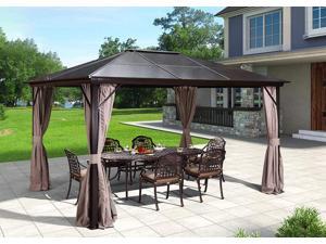 EROMMY 10'x12' Outdoor Hardtop Polycarbonate Gazebo Canopy Curtains Aluminum Frame with Netting for Garden,Patio EROMMY 10'x12' Outdoor Hardtop Polycarbonate Gazebo Canopy Curtains Aluminum Frame with Netting for Garden,Patio