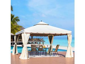 Erommy  12’ x 12’ Outdoor Canopy Gazebo Double Roof Patio Gazebo Steel Frame with Netting and Shade Curtains for Garden,Patio,Party Canopy-Cream