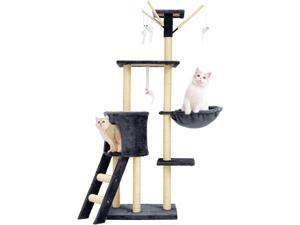 Erommy Cat Tree Condo with Scratching Posts Perches, Cat Basket Lounger and Ladder, 56" Multi-Level Deluxe Cat Tower Kitten Play House Erommy Cat Tree Condo with Scratching Posts Perches, Cat Basket Lounger and Ladder, 56" Multi-Level Deluxe Cat Tower Kitten Play House