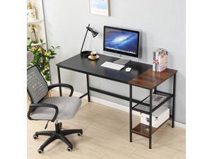 Erommy Industrial Computer Desk with Storage Shelves, 55 inch Modern Sturdy Writing Desk, PC Table with Grid Drawer, Home Office Desk Workstation for Home Office, New Black