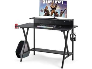 Erommy Gaming Computer Desk, 41inch Gaming Desk, Professional Gamer Desk Table with USB Cup Holder and Headphone Hook & Built-in Power Strip, Home Office Desk