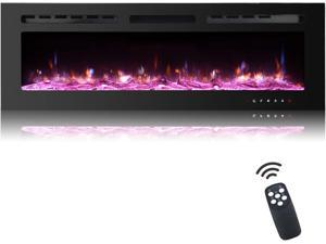 EROMMY 50 in Electric Fireplace Insert,Recessed and Wall Mounted Fireplace Heater with Timer,Free Standing,Remote Control,Touch Screen,Overheating Protection,Log&Crystal,12 Adjustable Flame,750/1500W