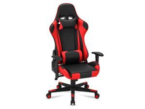 Erommy Computer Gaming Chair High Back, Height Adjustment Swivel Rocker with Headrest and Support Lumbar Pillow and Foot Support, Red