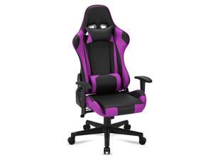 Erommy Computer Gaming Chair High Back, Height Adjustment Swivel Rocker with Headrest and Support Lumbar Pillow and Foot Support, Purple