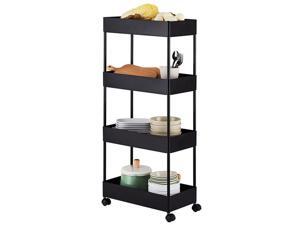 Balight 4 Tier Slim Storage Cart Kitchen Bathroom Mobile Shelving with Moving Wheels Black Balight 4 Tier Slim Storage Cart Kitchen Bathroom Mobile Shelving with Moving Wheels Black