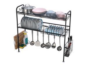 Balight Stainless Steel Double Layer, Inner Length 90cm Kitchen Bowl Rack Shelf Black