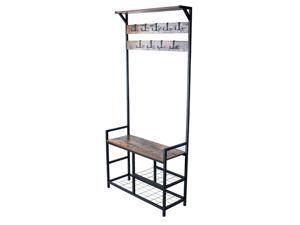 Balight Industrial Coat Rack, Hall Tree Entryway Shoe Bench, Storage Shelf Organizer with 9 Hooks, Accent Furniture with Metal Frame Brown Color Balight Industrial Coat Rack, Hall Tree Entryway Shoe Bench, Storage Shelf Organizer with 9 Hooks, Accent Furniture with Metal Frame Brown Color