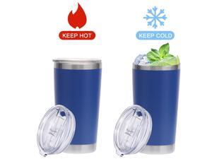 20oz Tumbler Stainless Steel Insulated Travel Mug, Double Wall Vacuum Durable Insulated Coffee Cup with Splash Proof Sliding Lid, Straw, Cleaning Brush, Gift Box Set Blue