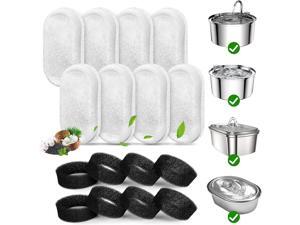 Cat Water Fountain Filters for 108oz/3.2L and 67oz/2L Stainless Steel Pet Water Dispensers, Cat Fountain Filter Replacement with 8 Replacement Filters and 8 Replacement Pre-Filter Sponges