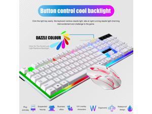 Gaming Keyboard and Mouse Combo, True RGB Backlit Membrane Office Keyboard, with Number Keys,104 Keys Metal Panel USB Quiet Wired Keyboard for Windows Laptop PC -Withe
