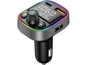 Wireless Bluetooth Car Adapter,FM Transmitter AUX Radio Receiver,Handsfree Call,QC3.0 & Type-C USB Car Charger Ports,7 Colors Backlit with 2 LED Display, TF Card & USB Music Player