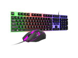 Gaming Keyboard and Mouse Combo, True RGB Backlit Membrane Office Keyboard, with Number Keys,104 Keys Metal Panel USB Quiet Wired Keyboard for Windows Laptop PC