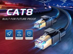 CAT8 Ethernet Cable 25ft, Shielded Ethernet Cable, High Speed 26AWG Cat8 Network Internet LAN Cable 40Gbps, 2000MHz with Gold Plated RJ45 Connector, Heavy Duty Weatherproof for Router, Modem, Gaming CAT8 Ethernet Cable 25ft, Shielded Ethernet Cable, High Speed 26AWG Cat8 Network Internet LAN Cable 40Gbps, 2000MHz with Gold Plated RJ45 Connector, Heavy Duty Weatherproof for Router, Modem, Gaming