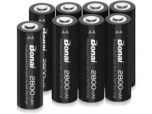 BONAI Rechargeable AA Batteries 2800mAh High Capacity Batteries 1.2V NiMH Low Self Discharge for Digital Cameras, Toys, Remote Controls and Other Device(8-Pack)