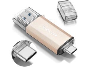 THKAILAR 128GB 256GB 512GB USB C Flash Drive-3.0 Type C Memory Stick for External Storage Data 2 in 1 Flash Drive with USB and Type C Port Compatible with Samsung Mac Pro Laptops Tablets PC(128GB, Gol