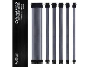 PCCOOLER Sleeved Cable Extension Kit for Power Supply Cable Kit, PSU Cable in 30cm/11.8'' with Cable Comb 24pin ATX/4+4pin CPU, 8 (6+2) pin PCI-E, 6pin PCI-E PSU Cables for Cable Management (Black) PCCOOLER Sleeved Cable Extension Kit for Power Supply Cable Kit, PSU Cable in 30cm/11.8'' with Cable Comb 24pin ATX/4+4pin CPU, 8 (6+2) pin PCI-E, 6pin PCI-E PSU Cables for Cable Management (Black)