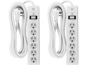 Multi Power Extension Flat Plug 6-Outlet Surge Protector Power Strip 2 Pack 