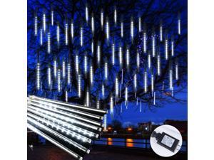 Meteor Shower Christmas Icicle Lights Outdoor-11.8 Inches 8 Tubes 192 LED Snowfall Lights Connectable, Waterproof Hanging Falling Rain Lights for Tree Bushes Holiday Party Christmas Decoration White