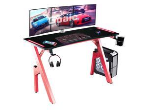 Goaic 47 Inch Gaming Desk with LED Lights Gaming Table Ergonomic PC Computer Desk , Professional Gamer Desk with Large Carbon Fiber Surface, Home Office Game Table with Cup Holder & Headphone Hook Goaic 47 Inch Gaming Desk with LED Lights Gaming Table Ergonomic PC Computer Desk , Professional Gamer Desk with Large Carbon Fiber Surface, Home Office Game Table with Cup Holder & Headphone Hook