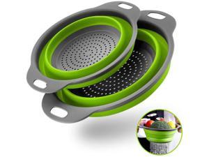 Basket Collapsible Colander Set of 2 Round Silicone Kitchen Strainer Set - 1 large 1 small Perfect for Draining Pasta, Vegetable and fruit (green)