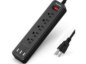 SUPERDANNY USB Surge Protector Power Strip Mountable Extension Cord Multiple Protection 5 Outlet 3 USB Port with Hook & Loop Fastener for iPhone iPad PC Home Office Travel Black