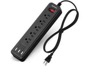 Power Strip, SUPERDANNY 5-Outlet Surge Protector, 3 USB Ports, 4.5 Ft Extension Cord, 900 Joules, Mountable, Overload Switch, Protected Indicator Light, Multiple Protections for Home Office, Black