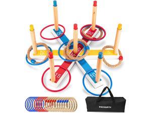 PACEARTH Ring Toss Game, Ring Toss Outdoor Game-7 Pegs and Carry Bag Included, Children Gift, for Kids, Adults, Family and Party