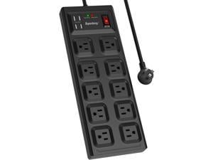 SUPERDANNY  Surge Protector Power Strip, 10 Widely Spaced Outlets & 4 USB Ports, 2800 Joule, Flat Plug, 5 Ft Extension Cord with Multiple Outlets, Overload Protection for Home Office Black