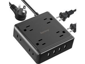 Power Strip with USB Ports, SUPERDANNY, 8 Widely Spaced AC Outlets & 4 USB, Mountable, Charging Station, Flat Plug, 5 ft Extension Cord, for Home Office Dorm Hotel Travel Cruise Ship, Black