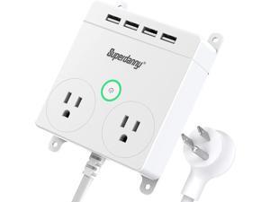 Power Strip with USB - SUPERDANNY Wall Mountable Flat Plug Outlet Extender with 5ft Extension Cord, Desktop Charging Station with 2 AC Outlets & 4 USB Slots for iPhone iPad Samsung LG PC Laptop, White