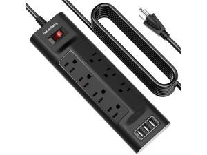 10-in-1 Surge Protector Power Strip Bar with USB, SUPERDANNY 9.8Ft Outlet Strip with 7 AC 3 USB, 1050 Joules, Desktop Fireproof Extension Cord Wall Mountable for Home Office Dorm, Black
