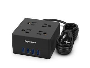 Power Strip Surge Protector - SUPERDANNY 5 Ft Extension Cord with 4 Outlets & 4 USBs, 900 Joules, Overload Switch, Grounded, Mountable, Desktop Charging Station for Home, Office, Hotel, Dorm, Black