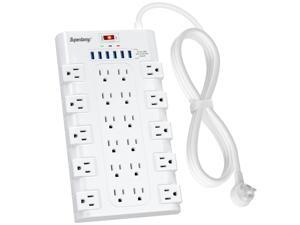 SUPERDANNY Power Strip Surge Protector with 22 AC Outlets and 6 USB Charging Ports, 6.5Ft Mountable Flat Plug Extension Cord (1875W/15A) for Home, Office, Dorm, Gaming Room, 2100 Joules, White