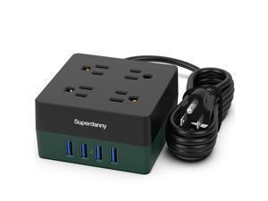 Power Strip Surge Protector, SUPERDANNY 5 Ft Extension Cord with 4 Outlets & 4 USBs, 900 Joules, Overload Switch, Grounded, Mountable, Desktop Charging Station for Home, Office, Travel, Deep Green