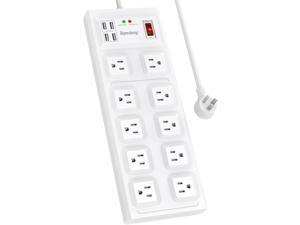 Surge Protector Power Strip, SUPERDANNY, Extension Cord with Multiple Outlets, 2800J, 15A, Wide Spaced, 10 Outlet & 4 USB Ports, Flat Plug, 5Ft Extension Cord, Multi-Protection for Home/Office, White