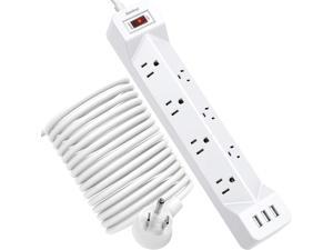 16.5 Ft Power Strip Surge Protector Flat Plug with USB, SUPERDANNY 7 Wide Spaced Outlets 3 USB Ports Mountable Extension Cord Charging Station, Overload Protection for Home Office Hotel Dorm, White