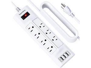 10 Ft Power Strip Surge Protector with USB, SUPERDANNY Outlet Strip with 7 AC and 3 USB Charging, 1050 Joules, Long Heavy Duty Extension Cord Mountable for Home Office Dorm Room, White