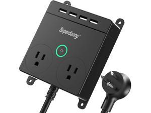 SUPERDANNY Power Strip with USB, 2 Widely Spaced Outlets & 4 USB Ports Desktop Charging Station Wall Mountable Flat Plug Extender with 5ft Extension Cord and Switch for Home Office Nightstand, Black