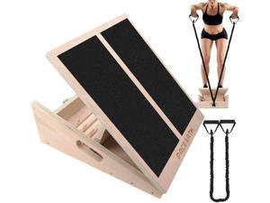 Professional Wooden Slant Board with Resistance Tube, 450 lbs Weight Capacity Slant Board for Calf Stretching, Adjustable Incline Calf Stretcher Slant Board, Non-Slip Tread Side, Extra Side-Handle