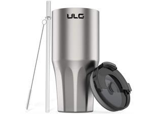 30oz Tumbler ULG Stainless Steel Travel Coffee Mug Double Wall Vacuum Insulated Travel Tumbler Cup Travel Mug with Leakproof Lids, Straw, Pipe Brush (Sliver)