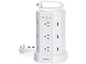 SUPERDANNY Power Strip Tower, Handle Cord Retracting, 2100J Surge Protector, 12 Widely Spaced AC Outlets 6 USBs Charger Station, 6.5ft Extension Cord
