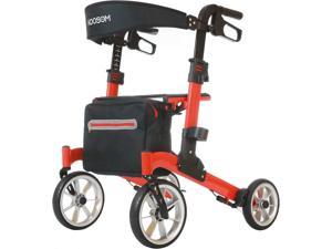 Pacearth Ultra-Compact Rollator Walkers with Seat and Large Wheels-10",Bult-in Brake Cable and Supports 300bls,Double Folding Elegant Design, Red, Small