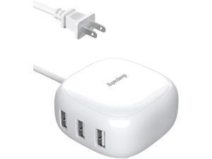 SUPERDANNY 6-Port USB Charger, 40W 8A Mini USB Charging Station Charging Station for Multiple Devices 4ft Cable, Compatible with iPhone, iPad, Galaxy, Pixel, for Travel, Cruise, White