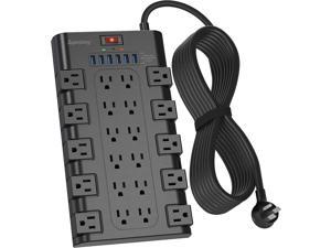 SUPERDANNY Power Strip Surge Protector 15Ft Long Extension Cord with 6 USB Charging Ports and 22 AC Outlets, 1875W/15A, 2100 Joules, Flat Plug Power Outlet for Home, Office, Dorm, Gaming Room, Black
