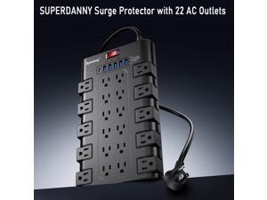 superdanny Surge Protector Power Strip with 22 AC Outlets 6 USB Ports USBC 65Ft Extension Cord